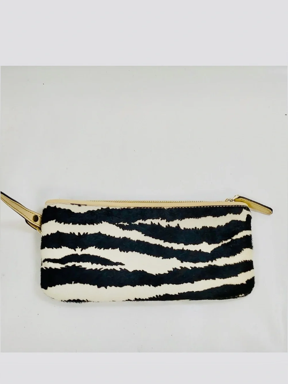 Gucci tan leather small craft logo tote with zebra calf hair pouch